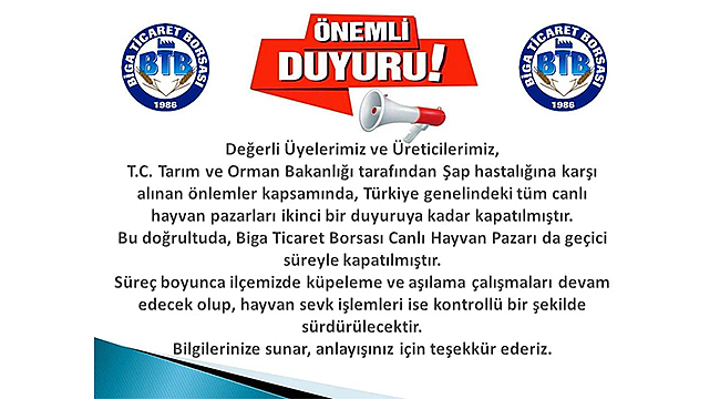 ALARM VERİLDİ, HAYVAN PAZARLARI KAPATILDI!