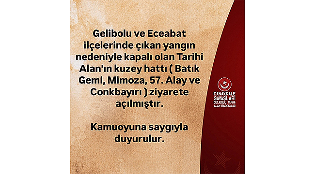 ÇANAKKALE TARİHİ ALAN'DA ZİYARETLERE YENİDEN YEŞİL IŞIK: KUZEY HATTI AÇILDI