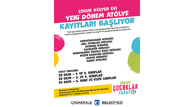 ÇOCUK KÜLTÜR EVİ ATÖLYE KAYITLARI BAŞLIYOR