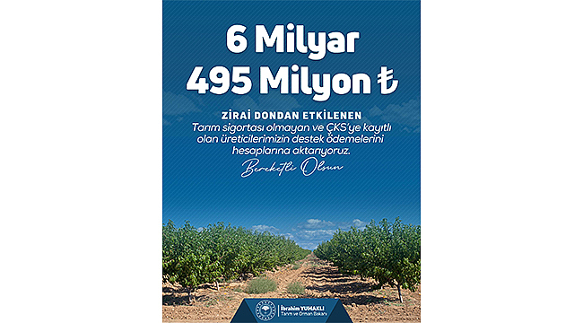 ZİRAİ DONDAN ETKİLENEN ÜRETİCİLERE 6,5 MİLYAR TL DESTEK 
