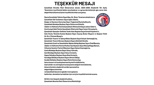 ÇOMÜ'DEN TEŞEKKÜR MESAJI