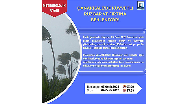 ÇANAKKALE'DE KUVVETLİ RÜZGAR VE FIRTINA UYARISI!