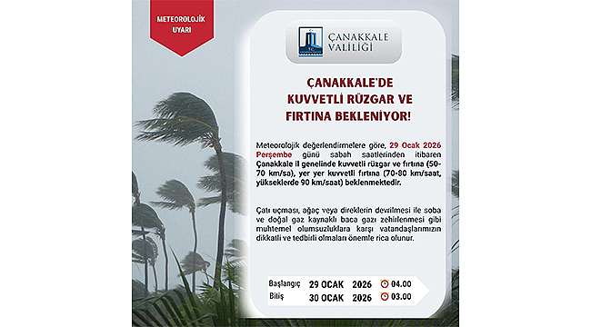 ÇANAKKALE İÇİN KUVVETLİ RÜZGÂR VE FIRTINA UYARISI!