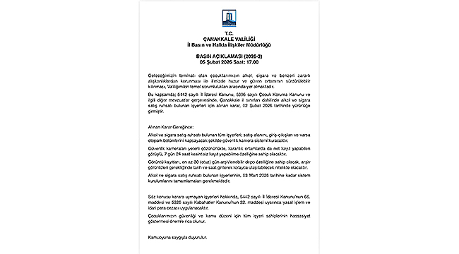 ÇANAKKALE'DE ALKOLLÜ VE SİGARA SATIŞI YAPAN İŞYERLERİNE KAMERA ZORUNLULUĞU