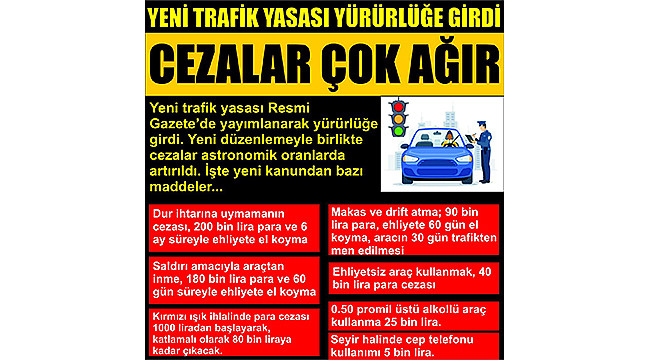 YENİ TRAFİK YASASI YÜRÜRLÜĞE GİRDİ