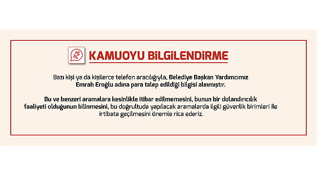  ÇANAKKALE BELEDİYESİNDEN DOLANDIRICILIK UYARISI