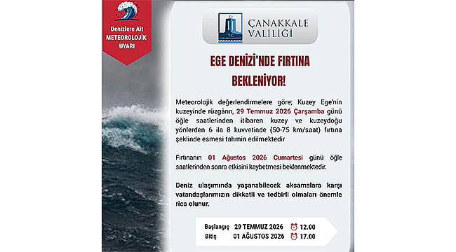 ÇANAKKALE VE EGE DENİZİ İÇİN FIRTINA UYARISI!