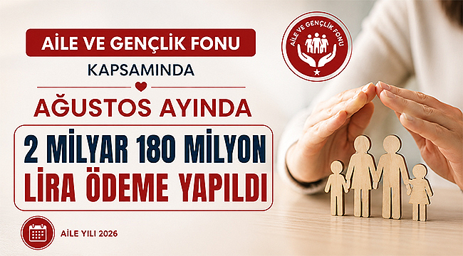 AİLE VE GENÇLİK FONU KAPSAMINDA AĞUSTOS AYINDA 2 MİLYAR 180 MİLYON LİRA ÖDEME YAPILDI