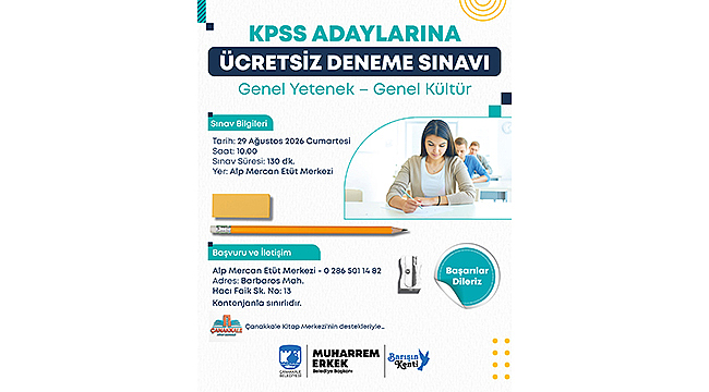 ÇANAKKALE BELEDİYESİ'NDEN KPSS ADAYLARINA ÜCRETSİZ DENEME SINAVI