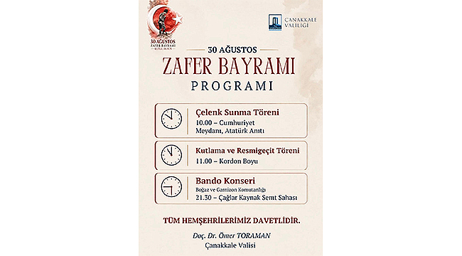 ÇANAKKALE'DE 30 AĞUSTOS ZAFER BAYRAMI TÖREN PROGRAMI AÇIKLANDI
