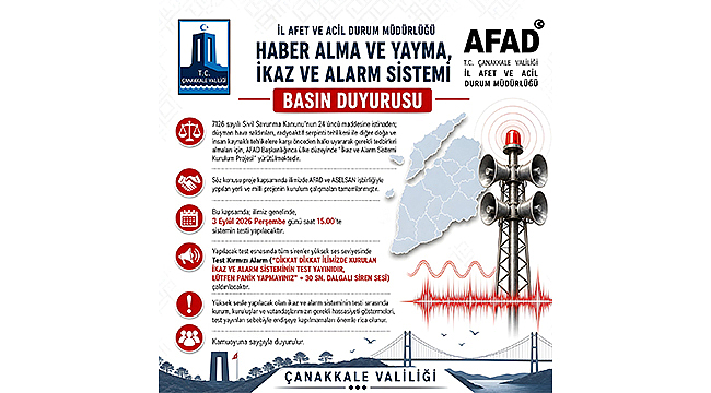 ÇANAKKALE'DE İKAZ VE ALARM SİSTEMİ TEST EDİLECEK