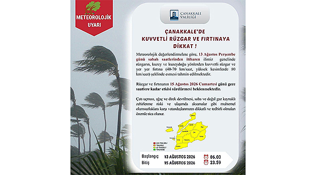 ÇANAKKALE'DE KUVVETLİ RÜZGÂR VE FIRTINA UYARISI!
