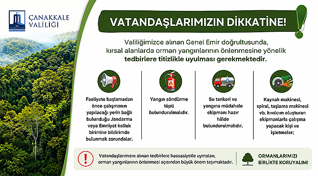 KIRSAL ALANLARDA YANGIN RİSKİNE KARŞI TEDBİR UYARISI!