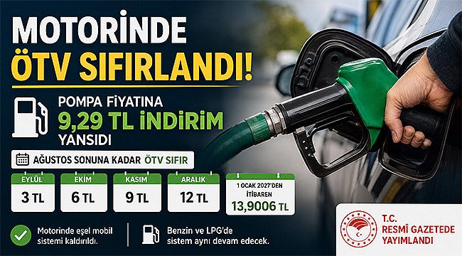 MOTORİNDE ÖTV SIFIRLANDI: POMPA FİYATINA 9,29 TL İNDİRİM
