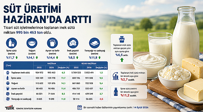 SÜT ÜRETİMİ HAZİRAN'DA ARTTI