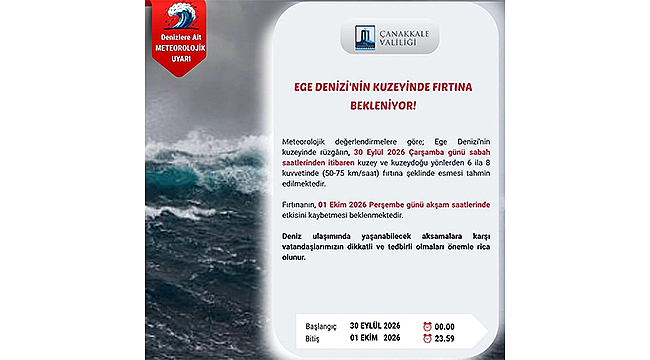 EGE DENİZİ'NİN KUZEYİNDE FIRTINA UYARISI!