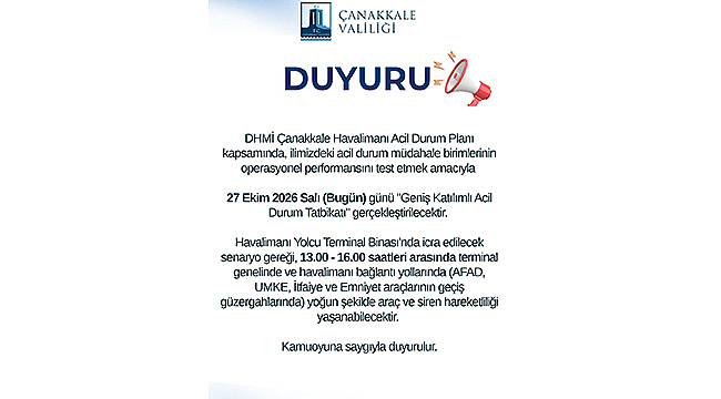 ÇANAKKALE HAVALİMANI'NDA GENİŞ KATILIMLI ACİL DURUM TATBİKATI