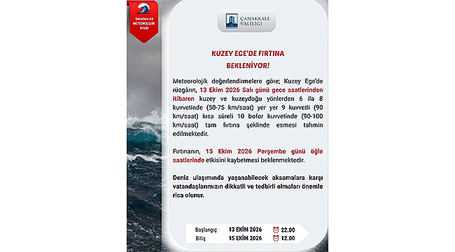 KUZEY EGE'DE FIRTINA BEKLENİYOR